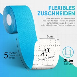 Kinesiology Tape - 2 Kinesiology Tape Rolls Blue + Black (5 cm x 5 m) Kinesiology Tape - Professional Physio Tape and Sports Tape - Skin-Friendly Tapes