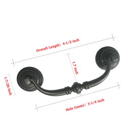 HOUSEHOOK 6 PCS Oil-Rubbed Bronze Metal Drop Bail Pulls, 3-1/4" Center to Center, Vintage Shabby Chic Drawer Handles for Dressers, Cupboards, Wardrobes, and Kitchen Cabinets