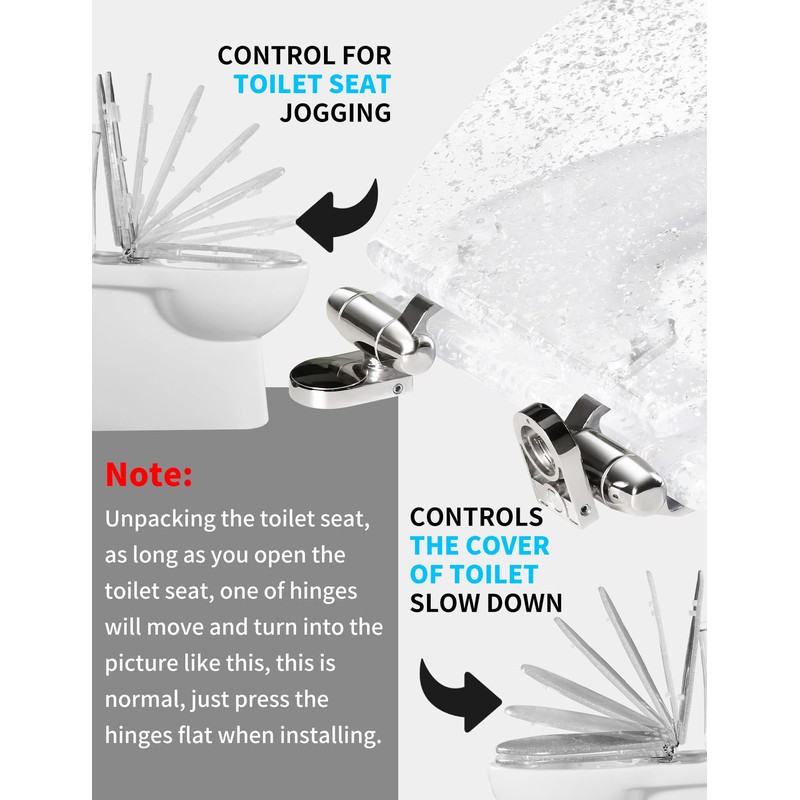 Resin Toilet Seat Round with Easy Clean Adjustable Hinges, Soft