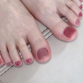 Yatinkim Pink Press on Toe Nails Solid Color Fake Toenails Tips Glitter Glossy Cute Artificial Foot Manicure Natural Super Fit Summer Daily Wear 24 Pcs