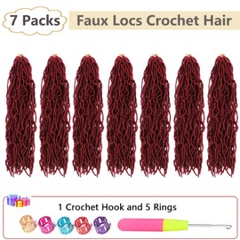 Faux Locs Crochet Hair Burgundy Soft Locs 18 Inch 7 Packs Crochet Locs Natural Locs Crochet Hair For Women Synthetic Pre looped Crochet Braids (18 Inch (Pack of 7), BG#)