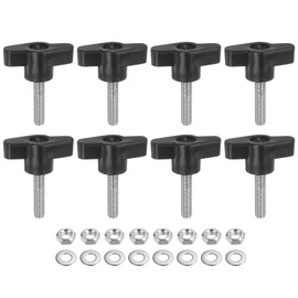 HARFINGTON 8pcs Tee Wing Knobs M6 x 25mm Metric 304 Stainless Steel Threaded Stud 36mm Z/T Head Plastic Handles Thumb Screws Hand Clamping Knob Grip Thumbscrew with Nuts Washers, Black
