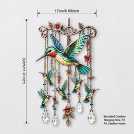 Hummingbird Wind Chimes for Outside, Stained Acrylic Crystal Sun Catcher, Graceful Bird Sun Catcher Wind Chime Patio Porch Yard Balcony Decor Gifts for Women Mom Grandma Gardeners