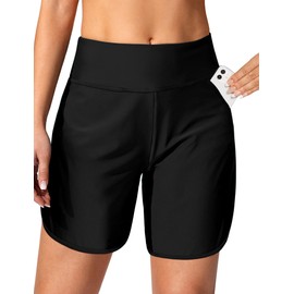 Vivola Women's 5" Swim Board Shorts Quick Dry High Waisted Swimsuits with Liner Pockets UPF 50+ Bathing Suits Bottoms Trunks Tummy Control Black M