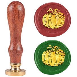 DELORIGIN Pumpkin Wax Seal Stamp 1" Removable Brass Seal Head with Wooden Handle Vintage Embossed Letter Sealing Wax Stamp for Thanksgiving Invitations Party Envelope Festival Gift Packag Decor