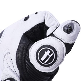 Harssidanzar Leather Motorcycle Gloves Men and Women,Powersports Carbon Fiber Knuckle Protection Motorbike Gloves KM045UK,White/Black,Size L