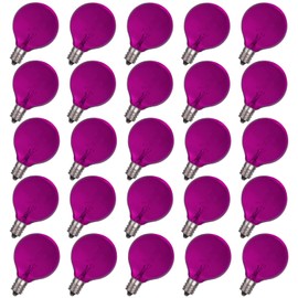 NIOSTA 25 Pack G50 Replacement Light Bulbs, Globe Purple Glass Incandescent Light Bulbs for Outdoor Patio String Lights, E12/C7 Candelabra Base, 7 Watts