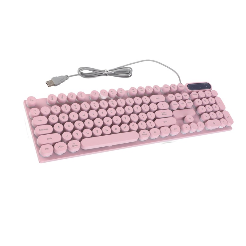 Gaming Keyboard USB Round 104 Keycaps Backlit Ergonomic Fodable Feet