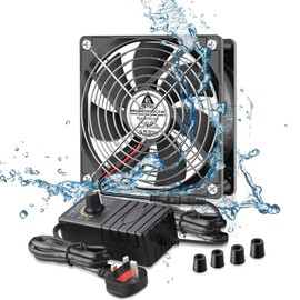 GDSTIME 120mm Fan 12V 120 x 25mm Cooling Case Fan Waterproof IP67 220V 240V AC Plug with 4V - 12V Adjustable Controller Dual Ball Bearing 3000 RPM For Refrigerator Grow tent Ice maker Cooling