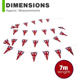 7m Union Jack Pennant Bunting, 25 British Flags, Weatherproof PVC for Olympic Celebrations, Sports Events, National Holidays, Themed Parties and Celebrations (7M Pennant Bunting)