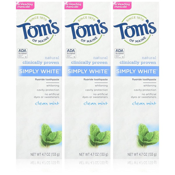 Tom's of Maine Simply White Toothpaste, Clean Mint, 3 Count