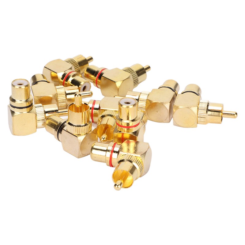 10pcs RCA Right Angle Adapter Male to Female Copper Gold
