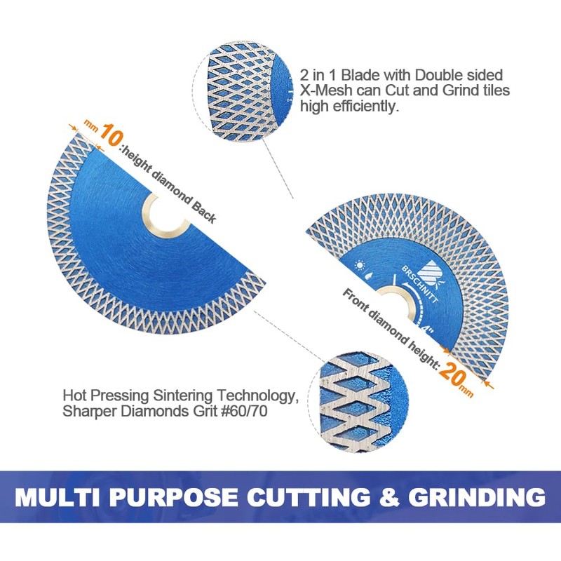Diamond Porcelain Tile Saw Blade - BRSCHNITT 2pcs 4" Super