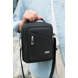 Men's Shoulder Bag, RUMANLE Crossbody Shoulder Bags Nylon Messenger Bag Crossbody Purse Waterproof Lightweight Travel Bag Man Purse Casual Sling Pack for Travel Business Outdoor Work - Black