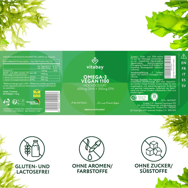 Vitabay Omega 3 Vegan High Dose - 1100 mg Algae