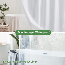 Lameirose 3 in 1 Shower Curtain Set, White Boho Shower Curtain and Clear Liner Set with 12 Double Sided Shower Curtain Hooks, Cloth Shower Curtains for Bathroom,Waterproof, 72" W*84" H