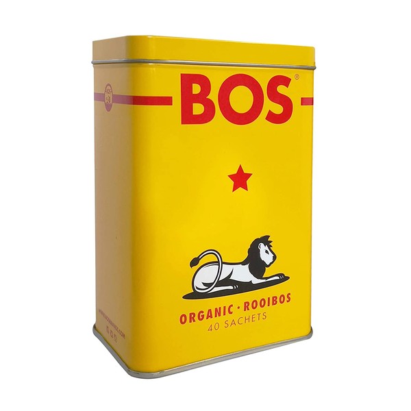 BOS Rooibos Tea Bags USDA Organic – Naturally Caffeine-Free South African Red Bush Herbal Tea, Tea Gift (Tin 40 Count)