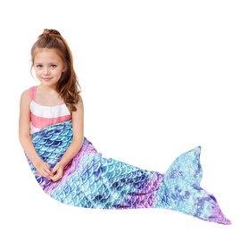 Catalonia Classy Mermaid Tail Blanket for Kid Gift - Wearable Blanket 114 x 41 cm, Soft Plush Flannel Sleeping Bag for Girls All Seasons, Shiny Clear Sky Pattern