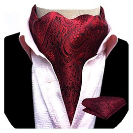 GUSLESON Ascot - Juego de corbata y bolsillo para hombre, diseño de cachemira, tela jacquard floral, para regalo, Rojo -, 15.5cmx5.5cm