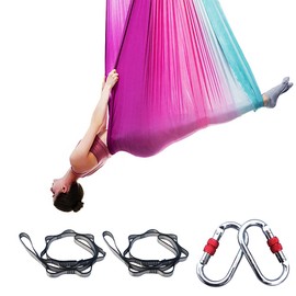 FOSER Aerial Yoga Hammock Aerial Yoga Swing with Daisy Chains Carabiners for Inverted Gravity Yoga Flip with Instruction Manual 5M×2.8M (Gradient Purple)