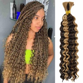 Deep Wave Bulk hair for Braiding No Weft Faux Micro Braiding Hair Braids Extensions for Box Boho Braids 2 Braids Per Pack (P4/27, 24 Inch)
