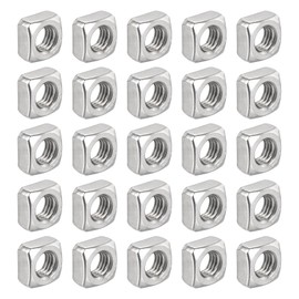 uxcell M8-1.25x6.5 Square Nuts, 304 Stainless Steel Coarse Thread Square Nuts Fasteners for Home Repairs and Professional Engineering, Silver, 100pcs