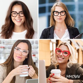 MMOWW Oversized Cat Eye Reading Glasses for Women3 Piece Stylish Blue Light Blocking Readers with Spring Hinges and Impact Resistant Lenses(Black+Grey Tortoiseshell+Black Tortoiseshell,Yellow +1.0)