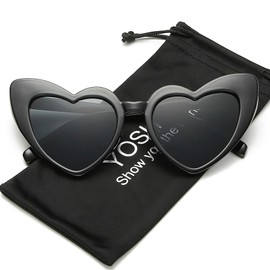 YOSHYA Clout Goggle Heart Sunglasses Vintage Cat Eye Mod Style Retro Kurt Cobain Glasses (Black Grey)