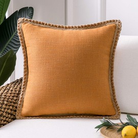 Phantoscope Farmhouse Decorative Throw Pillow Cover Burlap Linen Trimmed Tailored Edges Outdoor Pillow Orange 20 x 20 inches, 50 x 50 cm