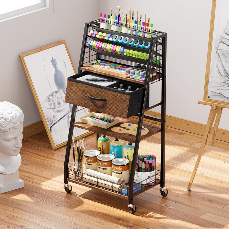 Housolution 3 Tier Rolling Cart with Drawer, Utility Cart with