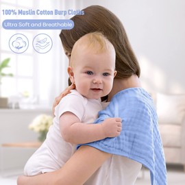 YOOFOSS - Paños de muselina para bebé (10 unidades, 100% algodón, grande, 13 x 17 pulgadas, supersuaves y absorbentes, color azul)