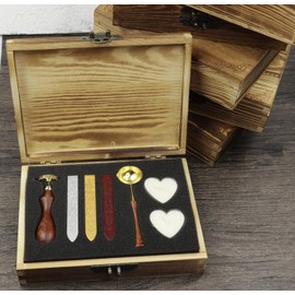 MNYR Japanese Sakura Flower Elegant Wooden Box Wax Seal Sealing Stamp Wedding Invitations Stationary Envelope Embellishment Custom Wax Seal Sticks Wooden Handle Melting Spoon Heart Candle Gift Box Set