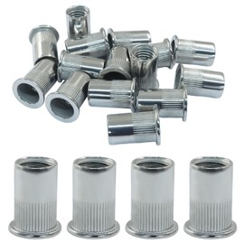 Zorveiio 15Pcs M12 Rivet Nuts - 304 Stainless Steel Flat Head Knurled Threaded Insert Nutsert for Metal Plastic, Wood, Bright Finish, Machine Thread