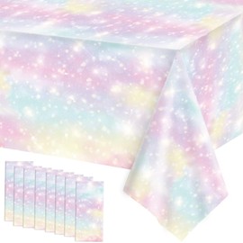 8 Pcs Pastel Rainbow Tablecloths Birthday Decorations Pastel Table Cloths for Parties Plastic Rainbow Tablecloth Disposable Table Cover for Unicorn Shower Birthday Wedding 108 x 54 in