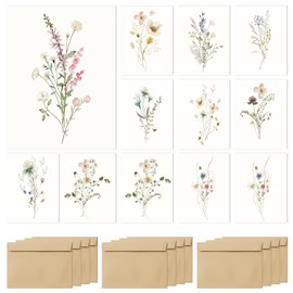 A6 Blank Cards with Envelopes, 12 Pcs Floral Blank Note Cards with Envelopes Floral Plain Cards for DIY, Wedding, Birthday, Greeting Cards, Scrapbooking, Festival, 4 x 6 in