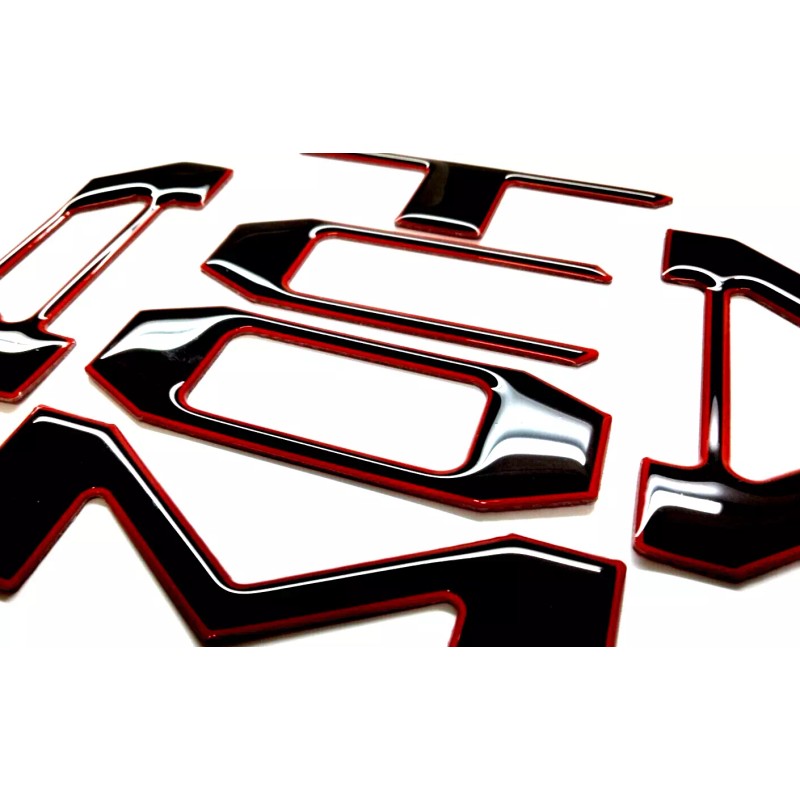 AFX-TRIMS 3D BLACK RED OUTLINE RAISED DOMED TAILGATE LETTERS FOR
