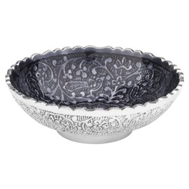 Jamu Incense Bowl Grey with Peacock Pattern Aluminium Round