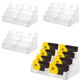 LDXDRU 4 Pieces Business Card Holder, Acrylic Business Card Stand, Business Card Box with 8 Compartments, Card Stand for Business Card Display, Card Organiser for Desk and Office