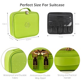 MOMIRA Travel Makeup Bag Cosmetic Bag Makeup Organizer Bag with Lighted Mirror, Adjustable Brightness in 3 Color Scenarios, Waterproof Makeup Train Case, Gift for Women - Grass Green
