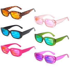 Matcheck 6 Pack Rectangle Sunglasses for Women Men Retro Square Mirrored Lenses Glasses 90's Vintage Y2K Party Transparent Mixed Color