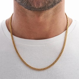 FEEL STYLE 4mm 20Inch Gold Cuban Link Chain for Men, Mens Chain Necklaces, Stainless Steel Chain Necklaces for Men Women