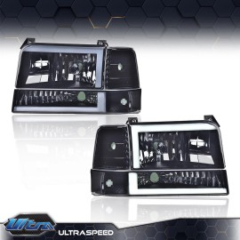 PIT66 Fit For 1992-1996 Ford F150 F250 F350 LED DRL Headlights Smoked Lens Headlamps