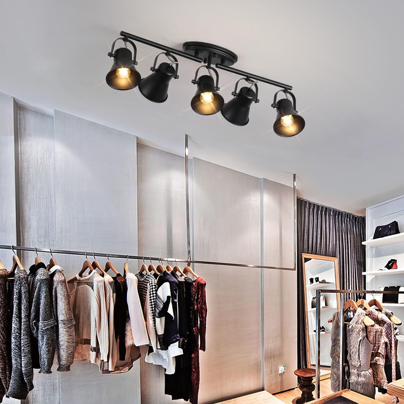 KEESFU 5-Light Track Lighting Kit,Black Semi Flush Mount Ceiling Light