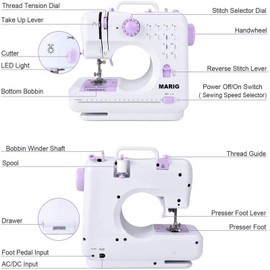 Mini Sewing Machines for Beginners by MARIG Small Portable Electric Sewing Machines with 2 Speed 12 Built-in Stitch Patterns
