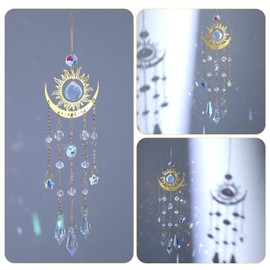 Tyqour Suncatcher Kristall Sonnenfänger Fenster Lichtfänger zum Aufhängen Fensterdeko Hängend Windspiel Regenbogen Sonnen Mond Sonnenfänger Kristall ​für Garten Weihnachten Party Hochzeit Flammenmond