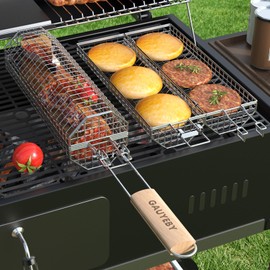 GAUYEBY Rolling Grill Basket, Grilling Baskets for Outdoor Grill, REMOVABLE HANDLE, Anti-Scorch Stainless Steel BBQ Net Tube for Meat, Shrimp, Vegetables, BBQ Gifts for Dad, Husband (Octagon)