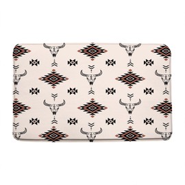 LAEDCIITI Western Aztec Bath Mat Vintage Bull Skull Boho Cow Head Geometric Abstract Pattern Ethnic Horns Southwest Rustic American Beige Bath Rug,Absorbent Doormat Bedroom Rug Kitchen Toilet