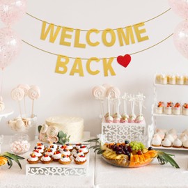 HOLIDYOYO Glitter Latte Welcome Back Banner Party Decoration Welcome Back Hanging Banner Birthday Party Decoration Welcome Sign Gold Welcome Back Banner Farewell Party
