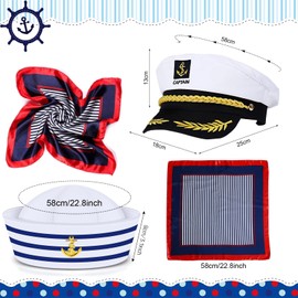 SlowTon 4PCS Yacht Captain Hat Costume Accessories Set - Sailor Hat and Scarf Set, Include Adjustable Costume Hat Sailor Cap Sunglasses and Scarf Adults Captain Props for Cosplay Rock Dress up Party