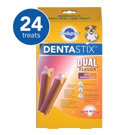 PEDIGREE DENTASTIX Dual Flavor Small Dog Dental Treats, Bacon & Chicken Flavors Dental Bones, 5.08 oz. Pack (24 Treats)
